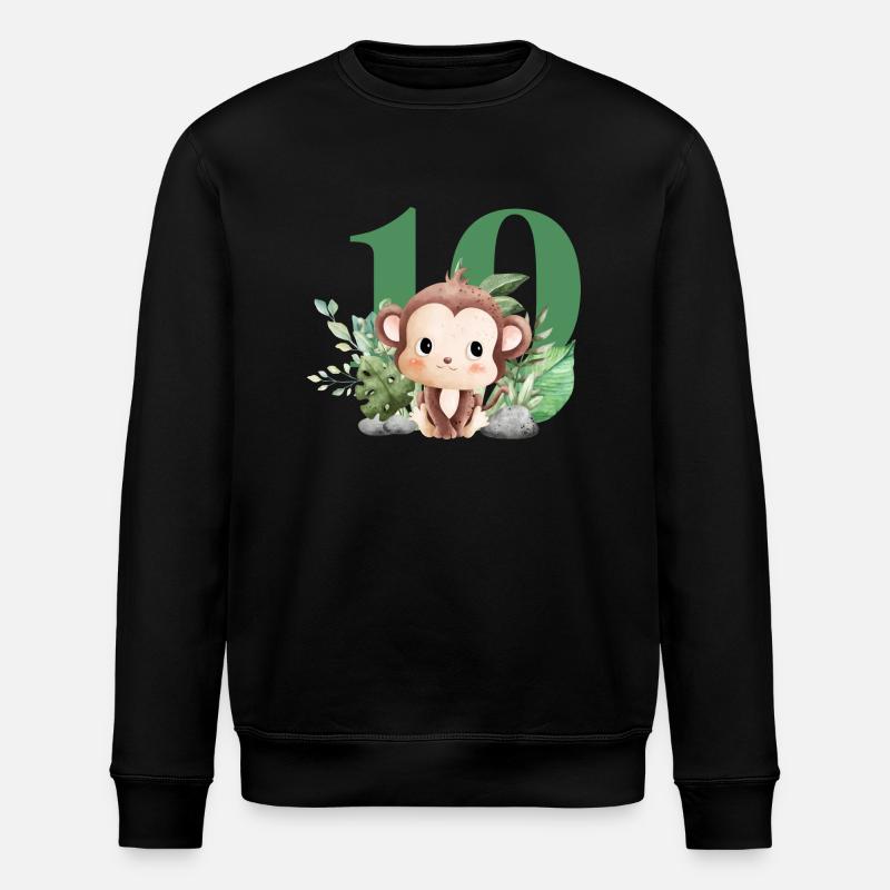 10th Birthday Monkey Safari - Stanley/Stella ROLLER Unisex Organic Sweatshirt - black