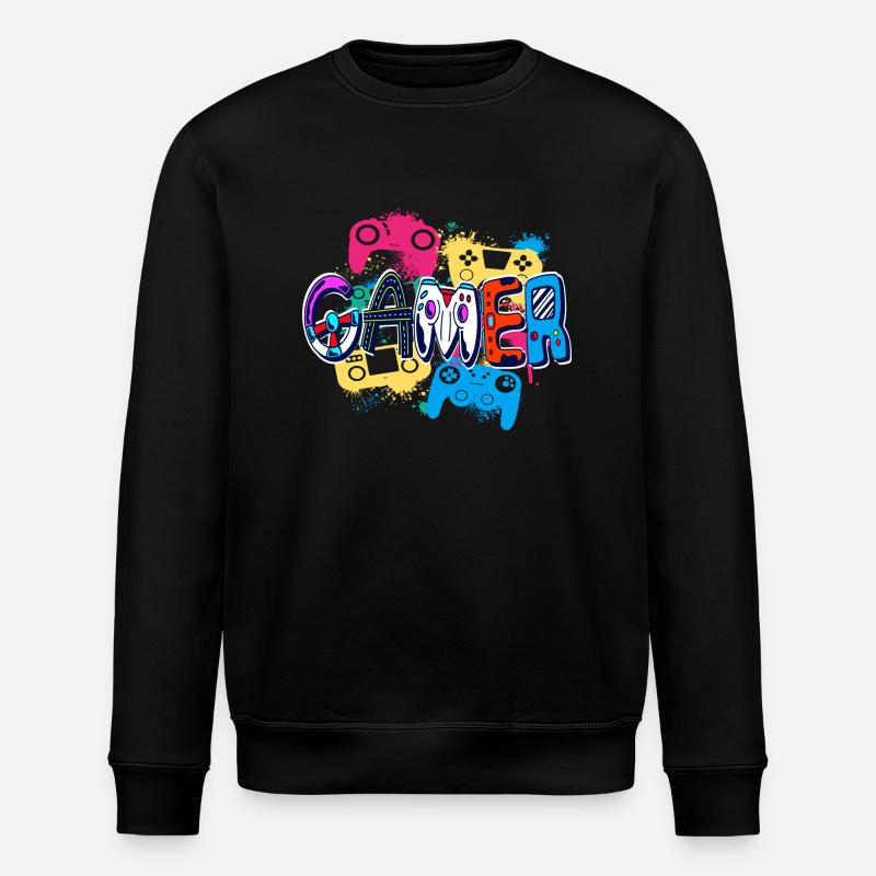 Bunter Gamer Controller Kunststil Poster - Stanley/Stella Unisex Bio-Sweatshirt ROLLER - Schwarz