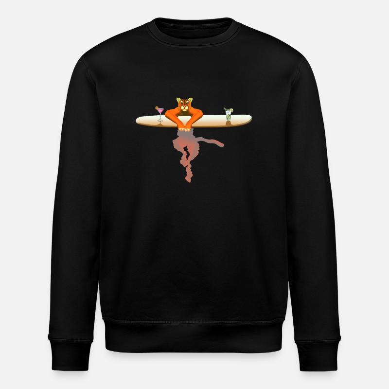 Cat on a surfboard - Stanley/Stella ROLLER Unisex Organic Sweatshirt - black