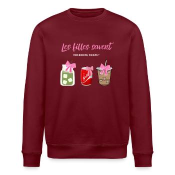 Les filles savent trois boissons toujours - drôles - Sweat bio ROLLER Stanley/Stella Unisexe - bordeaux - Devant - Nik (191cm)