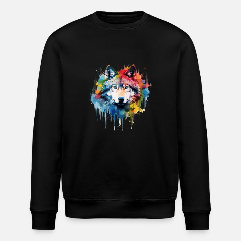 loup , loup gris aquarelle - Sweat bio ROLLER Stanley/Stella Unisexe - noir