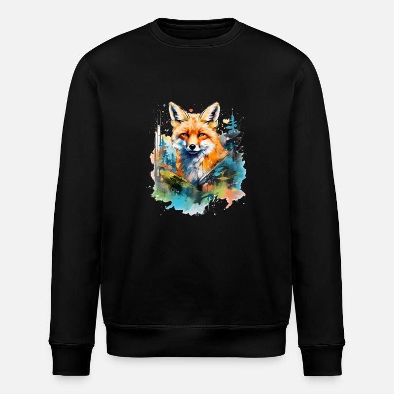 Rotfuchs, Aquarellfuchs - Stanley/Stella Unisex Bio-Sweatshirt ROLLER - Schwarz