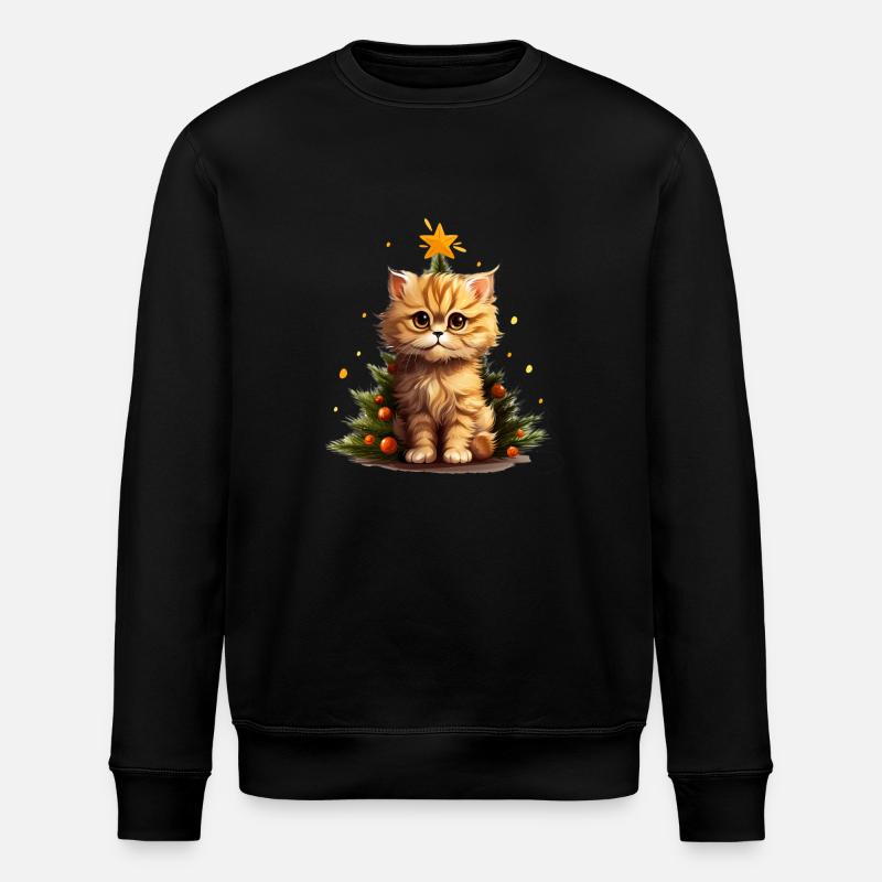 Lighted Christmas Kitten - Stanley/Stella ROLLER Unisex Organic Sweatshirt - black