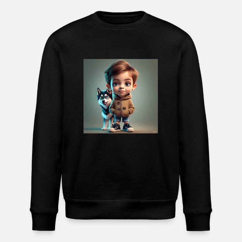 Junge mit Hund - Stanley/Stella Unisex Bio-Sweatshirt ROLLER - Schwarz