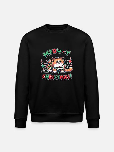 Meow Christmas Design - Stanley/Stella ROLLER Unisex Organic Sweatshirt - black