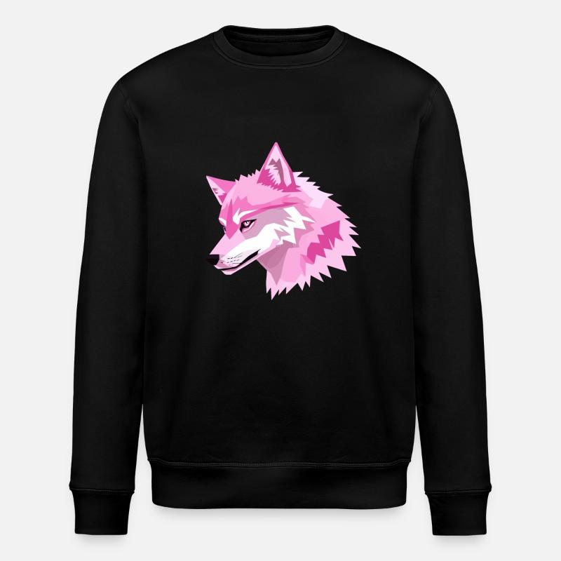 Pink Wolf Head - Stanley/Stella ROLLER Unisex Organic Sweatshirt - black
