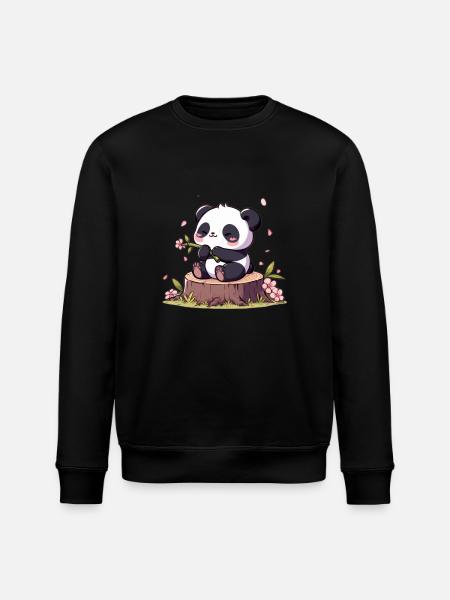 Panda on tree stump - Stanley/Stella ROLLER Unisex Organic Sweatshirt - black