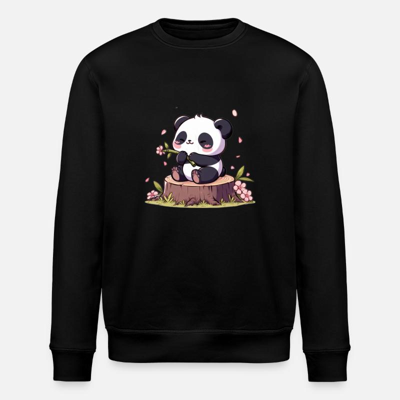 Panda auf Baumstumpf - Stanley/Stella Unisex Bio-Sweatshirt ROLLER - Schwarz