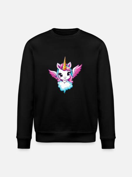 Licorne enhjørning Kawaii - Stanley/Stella økologisk unisex-sweatshirt ROLLER - sort