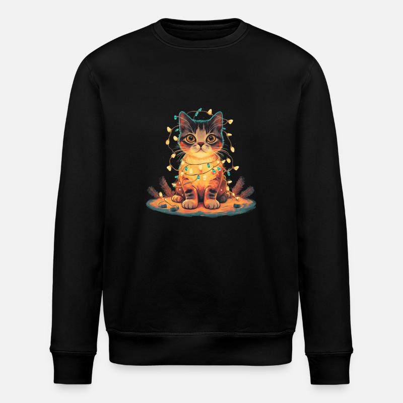 Katze mit Lichterkette - Stanley/Stella Unisex Bio-Sweatshirt ROLLER - Schwarz