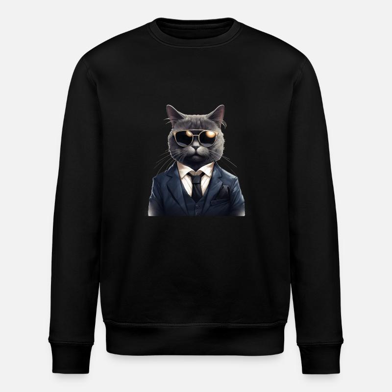 Katze in Anzug - Stanley/Stella Unisex Bio-Sweatshirt ROLLER - Schwarz