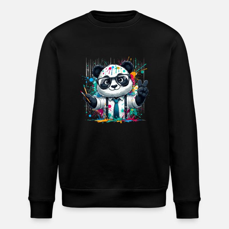 Farbenfroher Panda - Stanley/Stella Unisex Bio-Sweatshirt ROLLER - Schwarz