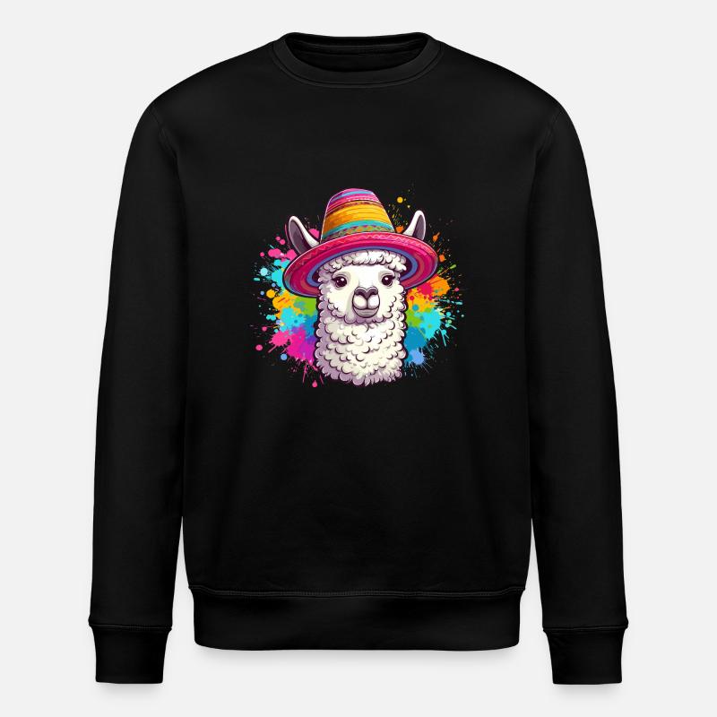 Buntes Cartoon-Lama: - Stanley/Stella Unisex Bio-Sweatshirt ROLLER - Schwarz