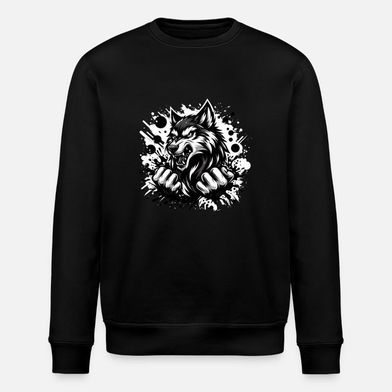 Wolf schwarz weiss - Stanley/Stella Unisex Bio-Sweatshirt ROLLER - Schwarz