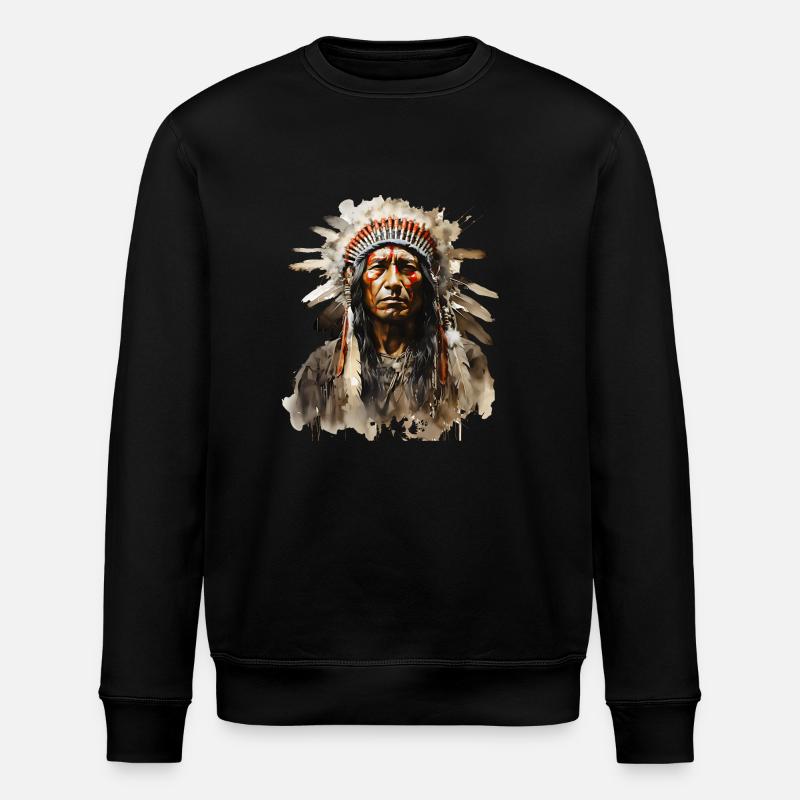 Sioux Indianer im Federschmuck - Stanley/Stella Unisex Bio-Sweatshirt ROLLER - Schwarz