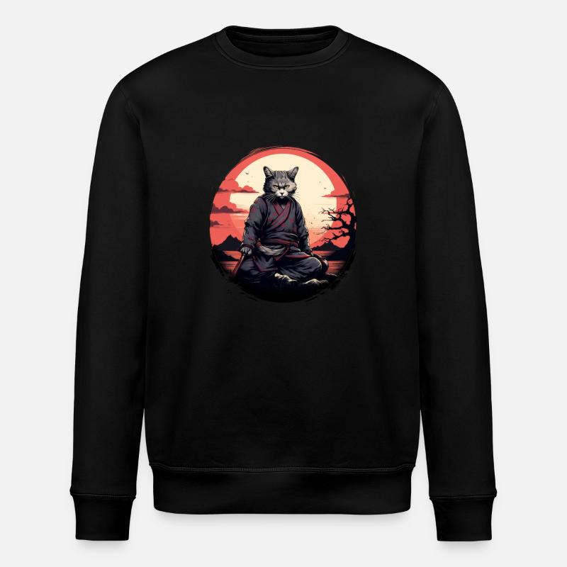 Cat samurai - Stanley/Stella ROLLER Unisex Organic Sweatshirt - black