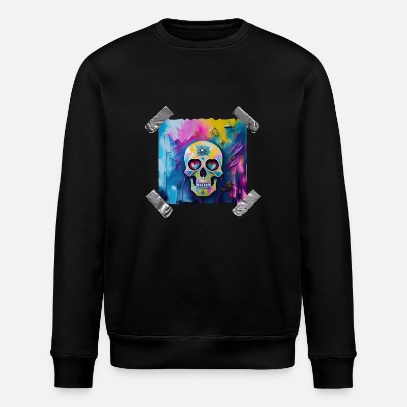 Skull / Bunter verliebter Totenkopf - Stanley/Stella Unisex Bio-Sweatshirt ROLLER - Schwarz
