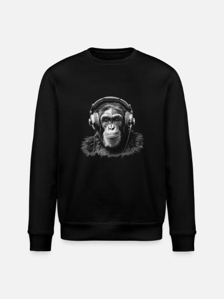 Schimpanse mit Kopfhörern - Stanley/Stella Unisex Bio-Sweatshirt ROLLER - Schwarz