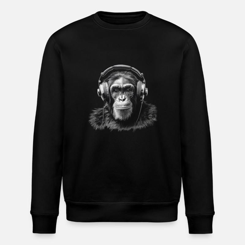 Schimpanse mit Kopfhörern - Stanley/Stella Unisex Bio-Sweatshirt ROLLER - Schwarz