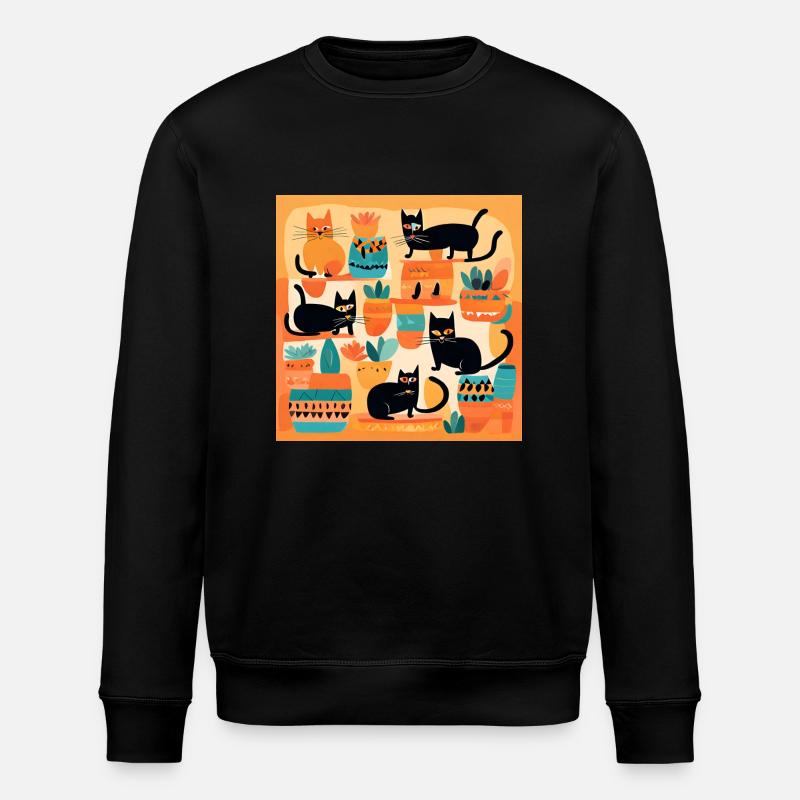 Boho Cats Abstract Plants 2 - Stanley/Stella ROLLER Unisex Organic Sweatshirt - black