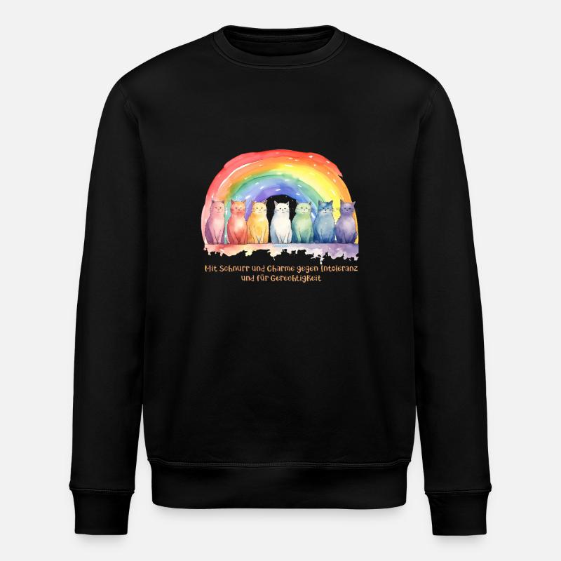 Mimikama Regenbogen Katzen - Stanley/Stella Unisex Bio-Sweatshirt ROLLER - Schwarz