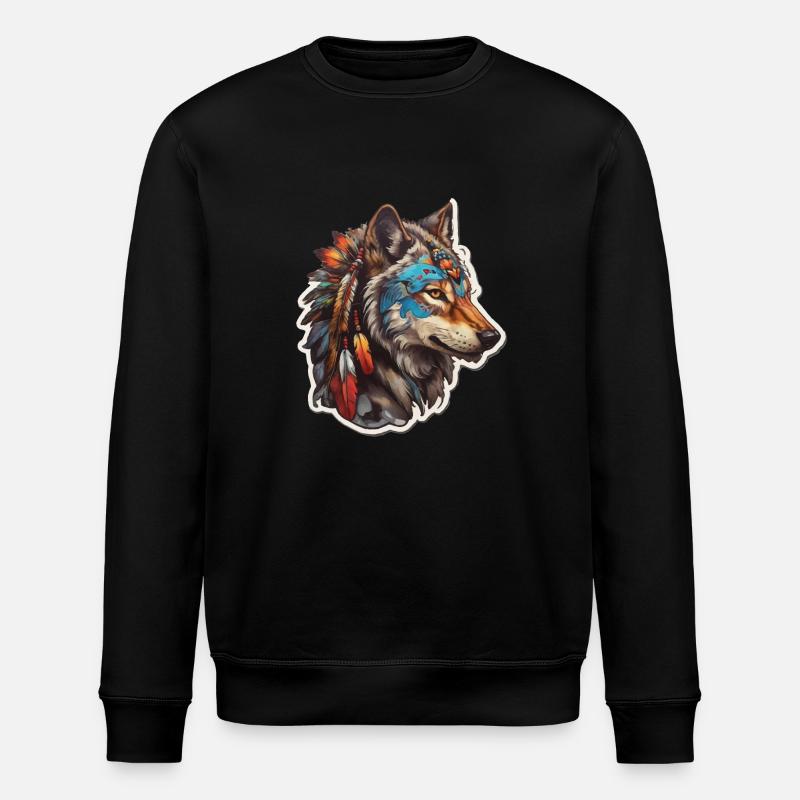 Wolf Indianer - Stanley/Stella Unisex Bio-Sweatshirt ROLLER - Schwarz