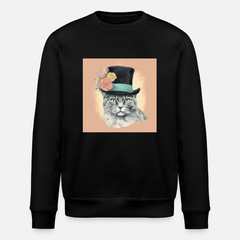 Cat with a hat - Stanley/Stella ROLLER Unisex Organic Sweatshirt - black