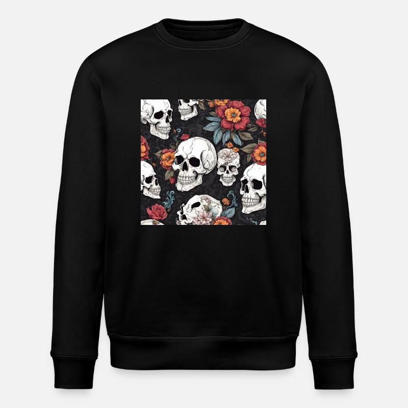 Totenkopf und Blumen - Stanley/Stella Unisex Bio-Sweatshirt ROLLER - Schwarz