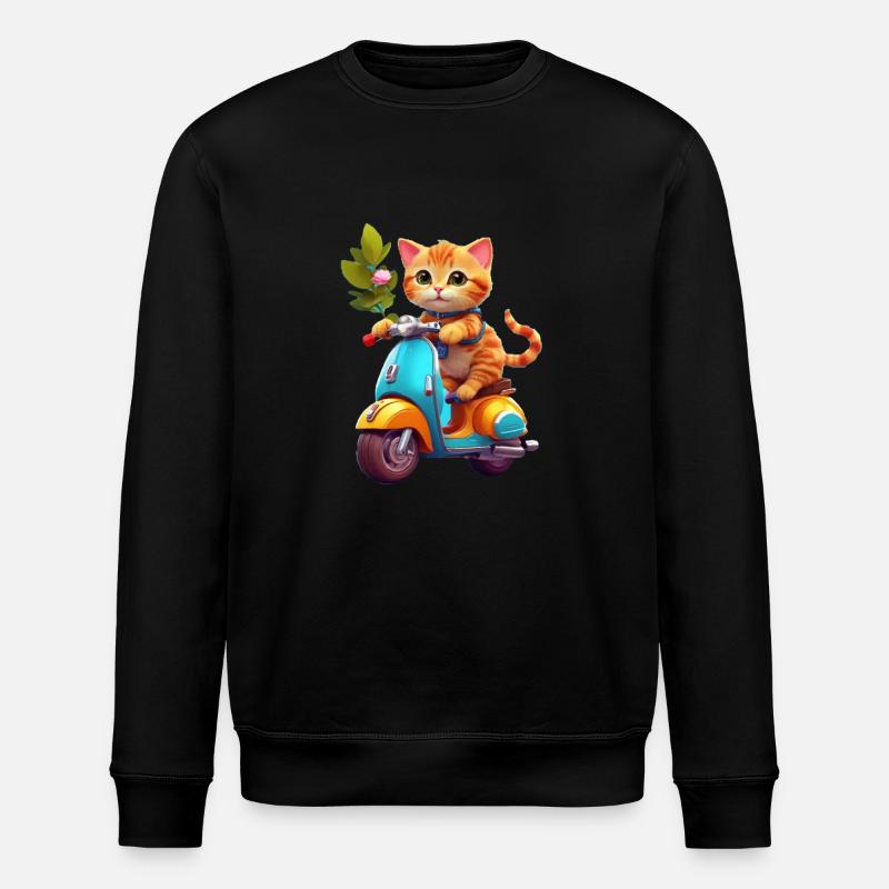 Cat Rides Scooter - Stanley/Stella ROLLER Unisex Organic Sweatshirt - black