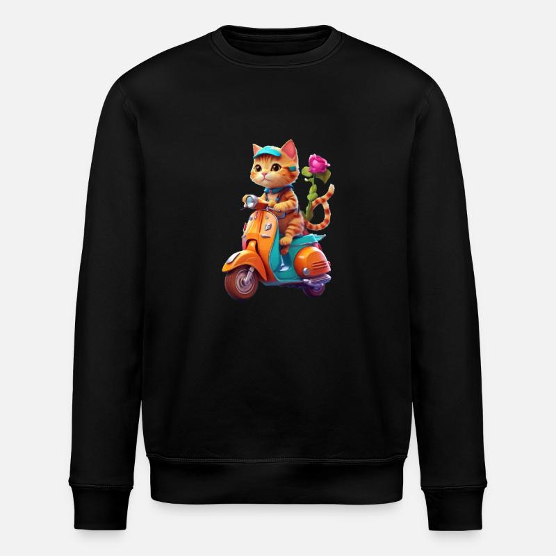 Cat Rides Scooter - Stanley/Stella ROLLER Unisex Organic Sweatshirt - black