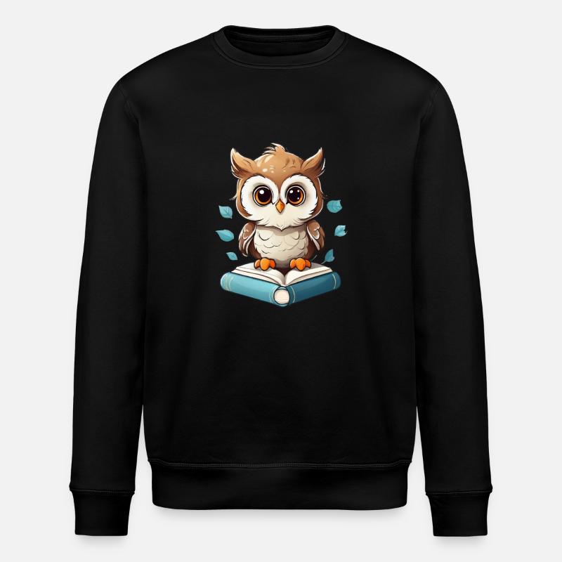 Eule lesen Bücher - Stanley/Stella Unisex Bio-Sweatshirt ROLLER - Schwarz