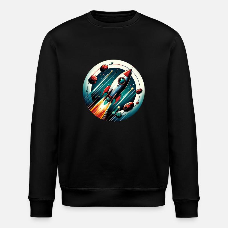 Retro Rocket and Planets - Stanley/Stella ROLLER Unisex Organic Sweatshirt - black