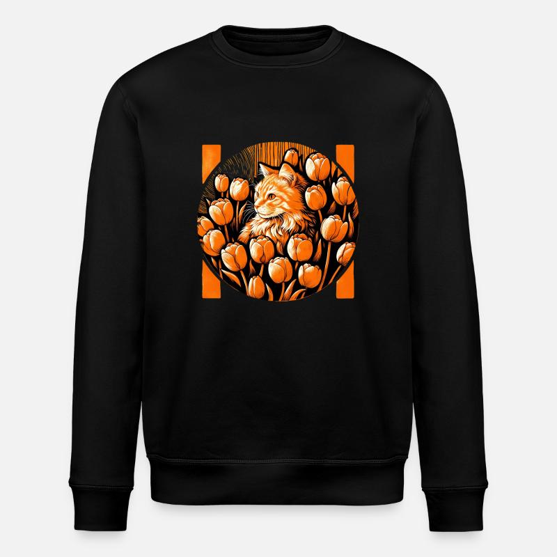 Chat orange aux tulipes - Sweat bio ROLLER Stanley/Stella Unisexe - noir