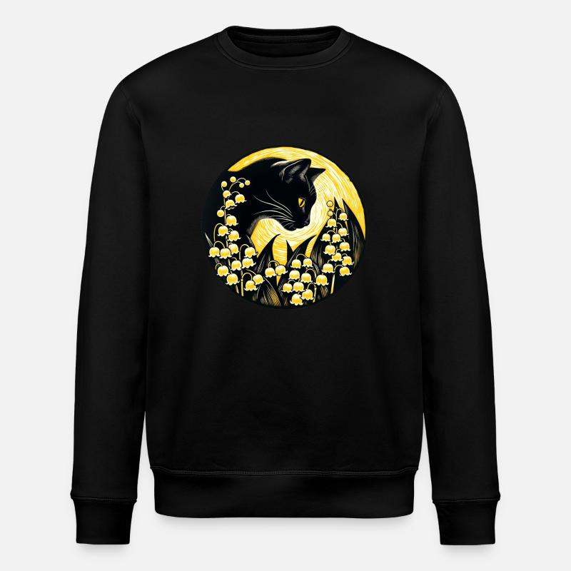 Schwarze Katze Maiglöckchen - Stanley/Stella Unisex Bio-Sweatshirt ROLLER - Schwarz
