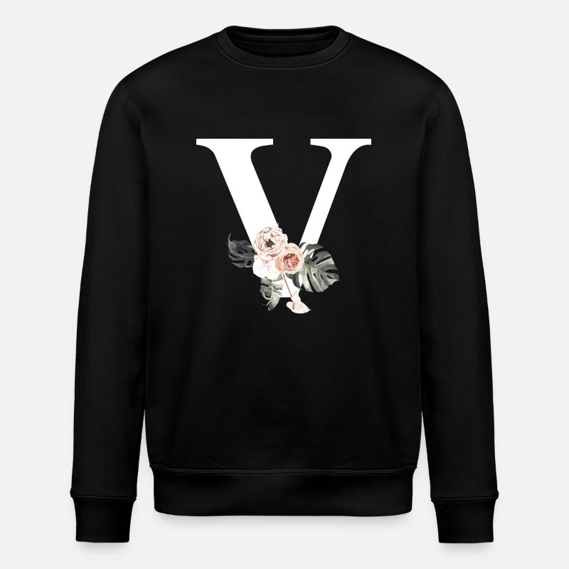 Tropical Floral V Letter - Stanley/Stella ROLLER Unisex Organic Sweatshirt - black