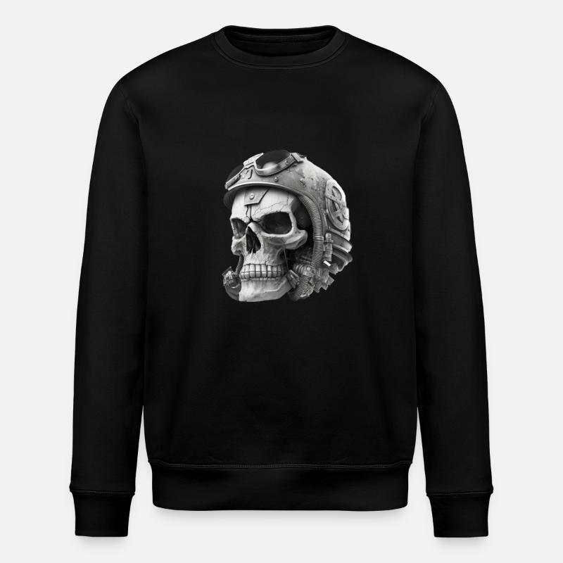 totenschädel mit Helm - Stanley/Stella Unisex Bio-Sweatshirt ROLLER - Schwarz