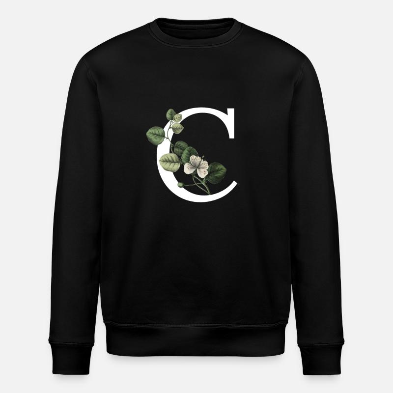 Letter C Botanical Green - Stanley/Stella ROLLER Unisex Organic Sweatshirt - black