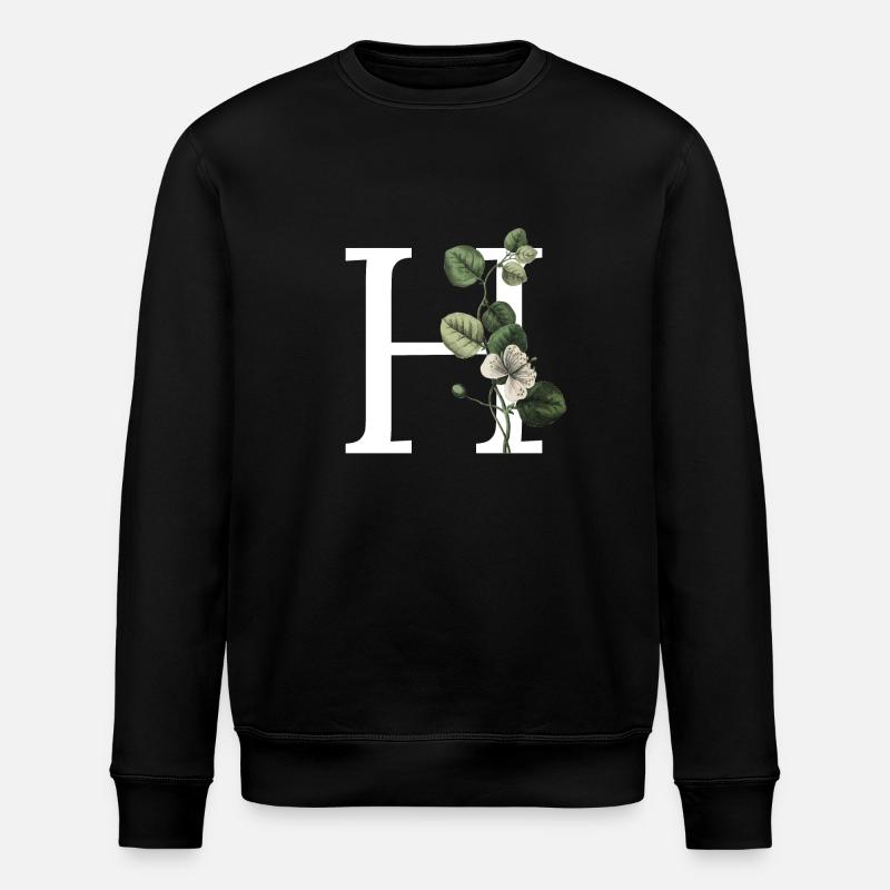 Letter H Botanical Green - Stanley/Stella ROLLER Unisex Organic Sweatshirt - black
