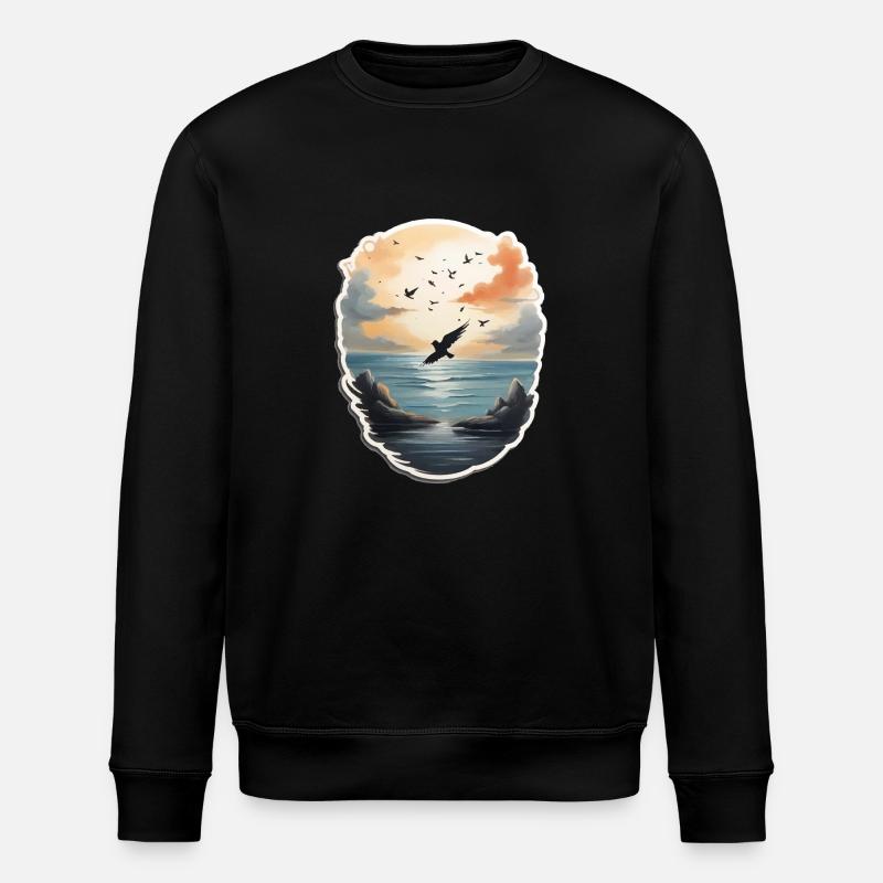 Landschaft Gemälde mit Vogel - Stanley/Stella Unisex Bio-Sweatshirt ROLLER - Schwarz