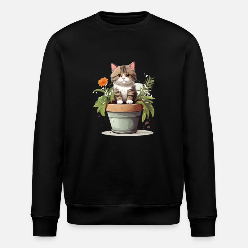 Süße Katze Blume - Stanley/Stella Unisex Bio-Sweatshirt ROLLER - Schwarz