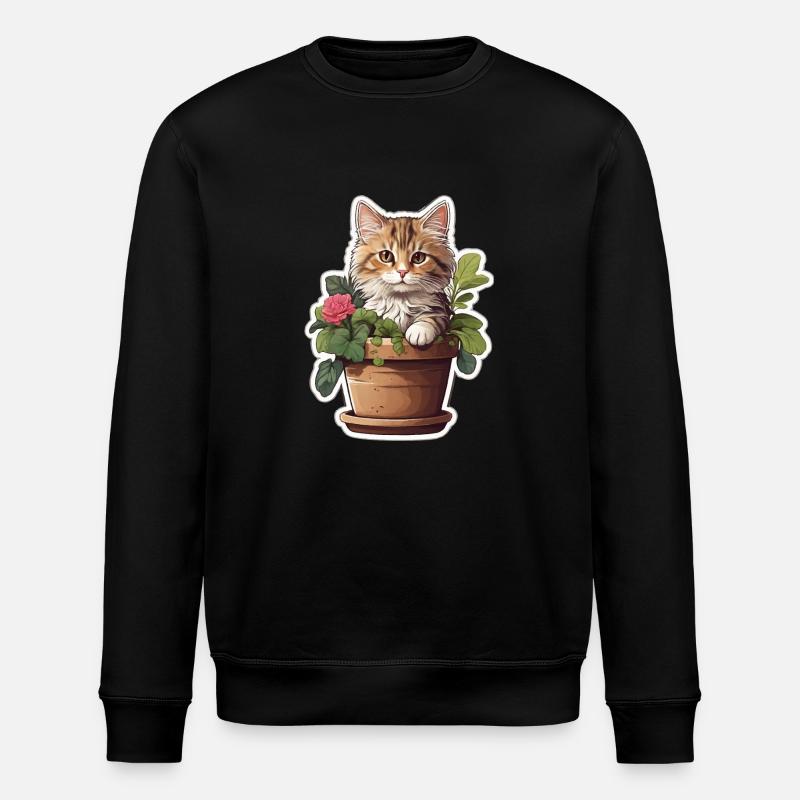 Süße Katze Blume - Stanley/Stella Unisex Bio-Sweatshirt ROLLER - Schwarz