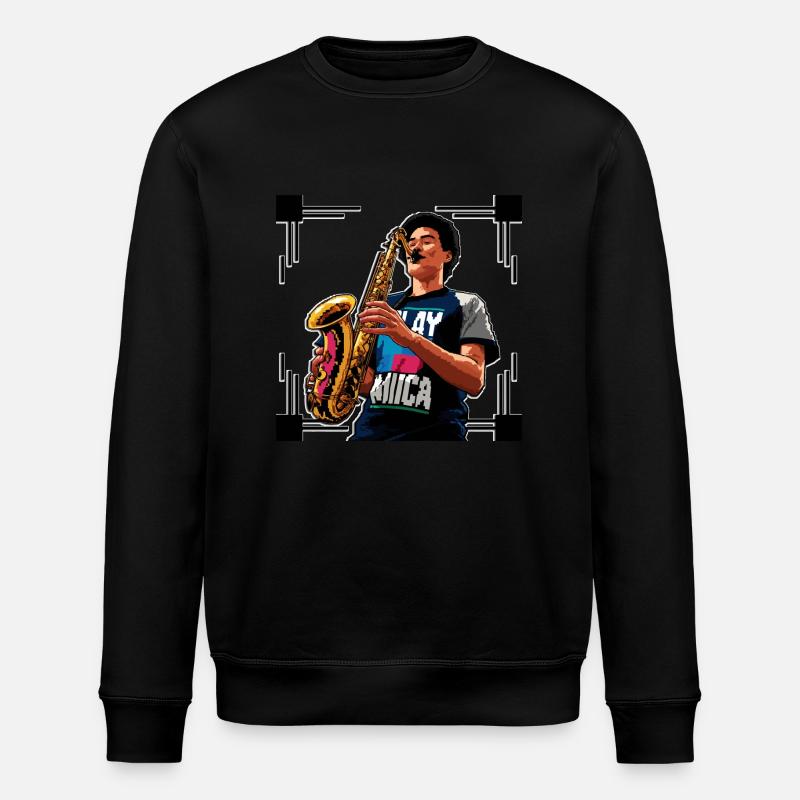 Pixel saxophone - Stanley/Stella ROLLER Unisex Organic Sweatshirt - black