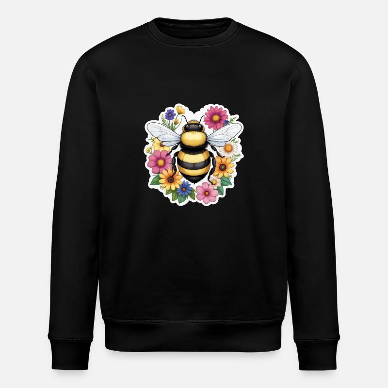 Biene mit Blümchen - Stanley/Stella Unisex Bio-Sweatshirt ROLLER - Schwarz