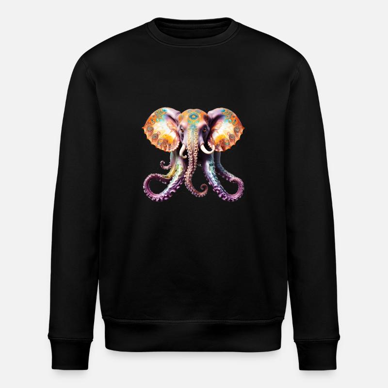Psychedelic Goa Elephant Octopus - Stanley/Stella ROLLER Unisex Organic Sweatshirt - black