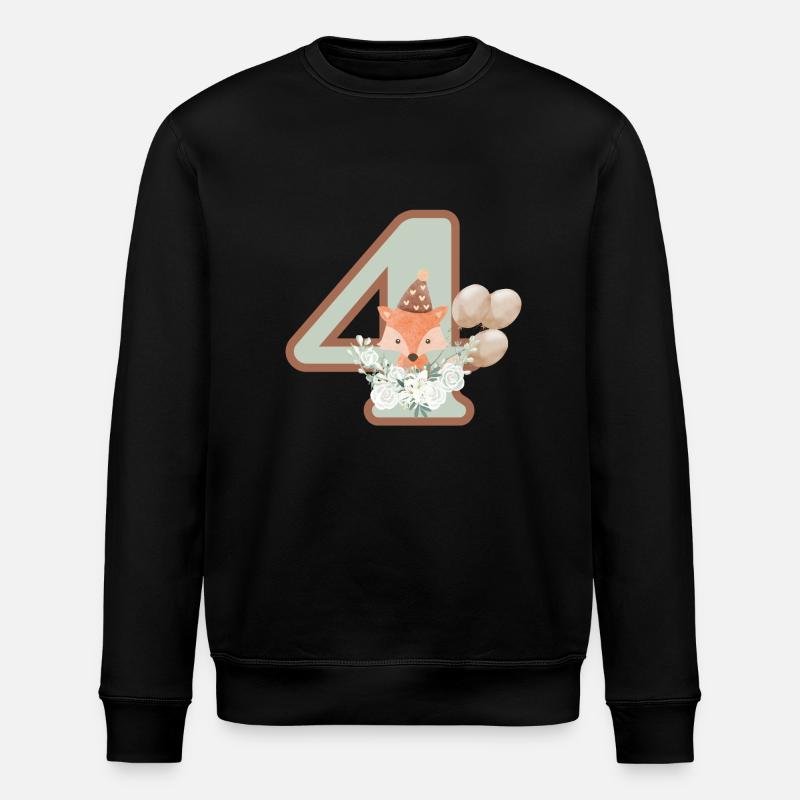 4th Birthday Fox Flowers - Stanley/Stella ROLLER Unisex Organic Sweatshirt - black