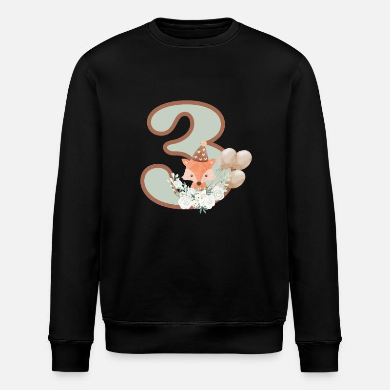 3rd Birthday Fox Flowers - Stanley/Stella ROLLER Unisex Organic Sweatshirt - black