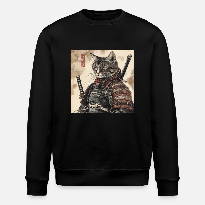 Cat Samurai Japan Ukiyo-E - Stanley/Stella ROLLER Unisex Organic Sweatshirt - black