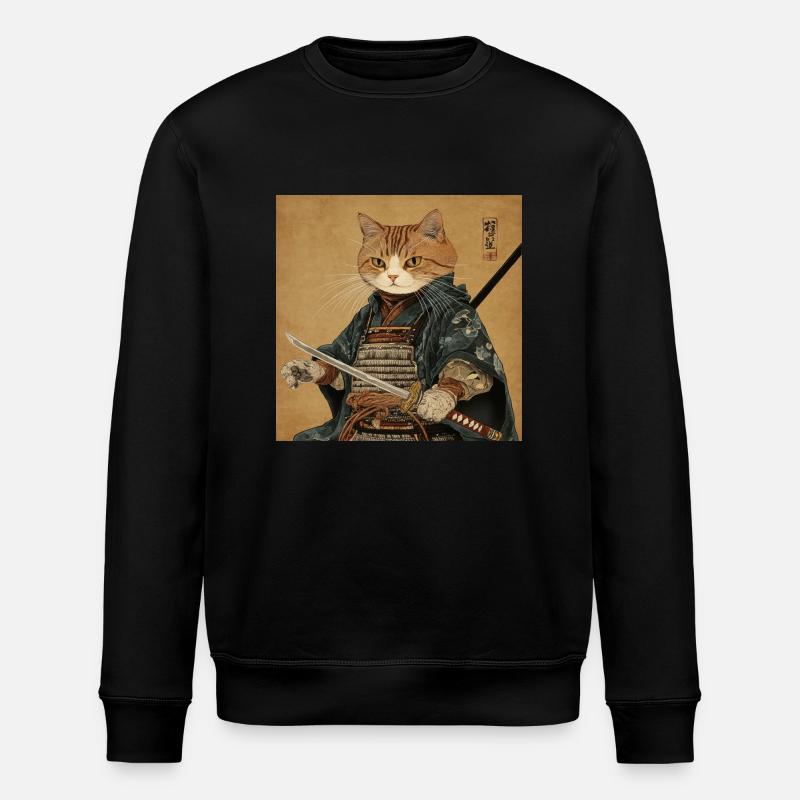 Katze Samurai Japan Ukiyo-E - Stanley/Stella Unisex Bio-Sweatshirt ROLLER - Schwarz