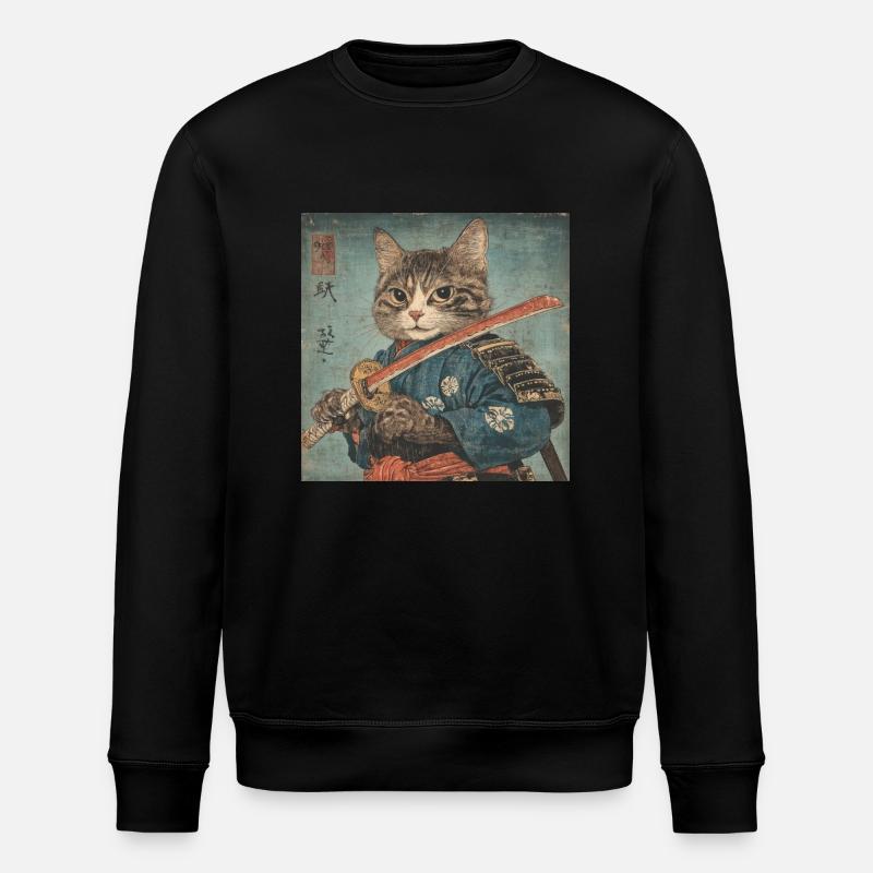 Cat Samurai Japan Ukiyo-E - Stanley/Stella ROLLER Unisex Organic Sweatshirt - black