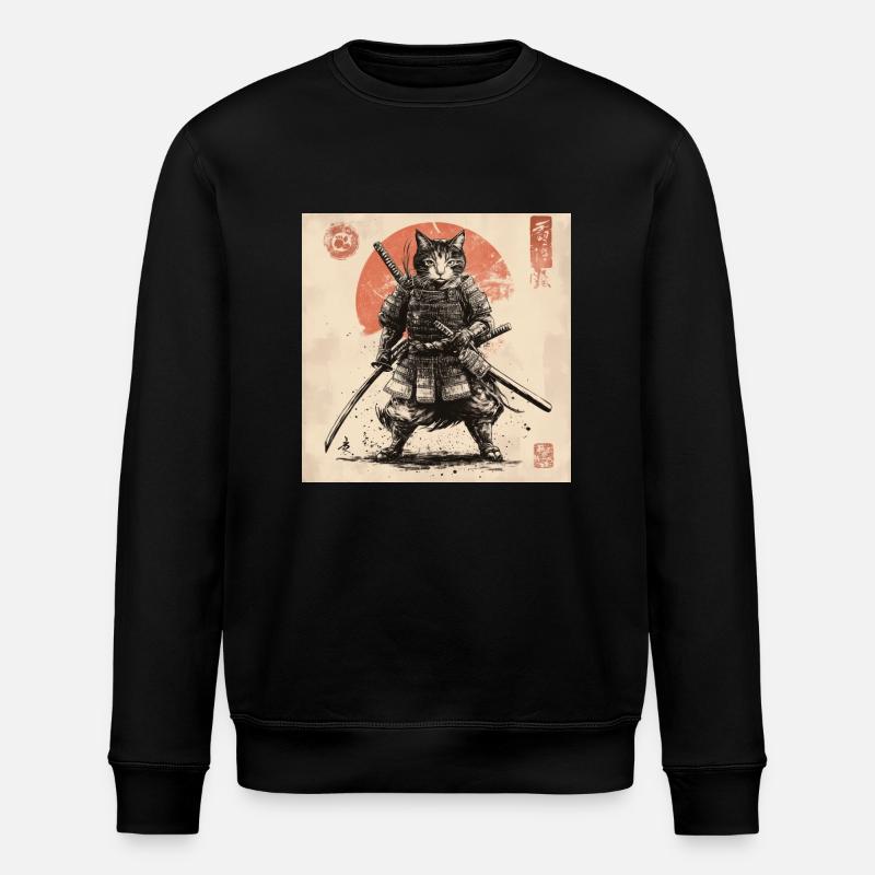 Cat Samurai Japan Ukiyo-E - Stanley/Stella ROLLER Unisex Organic Sweatshirt - black